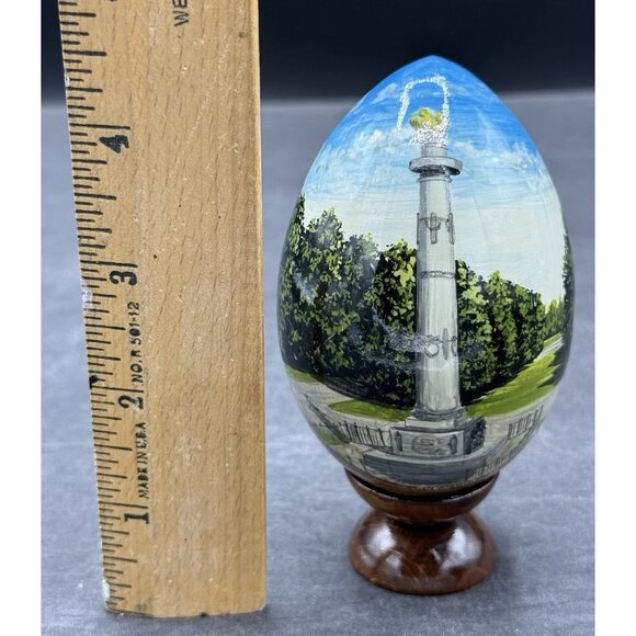Vintage Hand Carved Turned Solid Wood Lacquered Russian Poltava Icon Egg W/Stand - Picture 4 of 5
